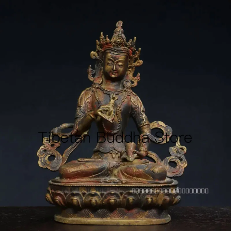 

21cm Nepalese Tibetan Brass, Clay, Gold, and Vermilion Painted Vajraya Buddha Statue Ornament