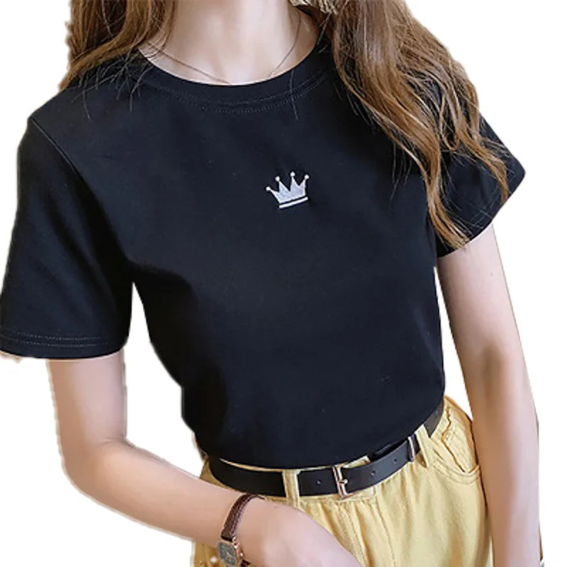 Crown Korean Fashion T-shirts Y2K Vitnage Kpop Tops Slim Sexy Kawaii Tees Shirts Goth Harajuku Cheap Clothes Woman Black Tshirts