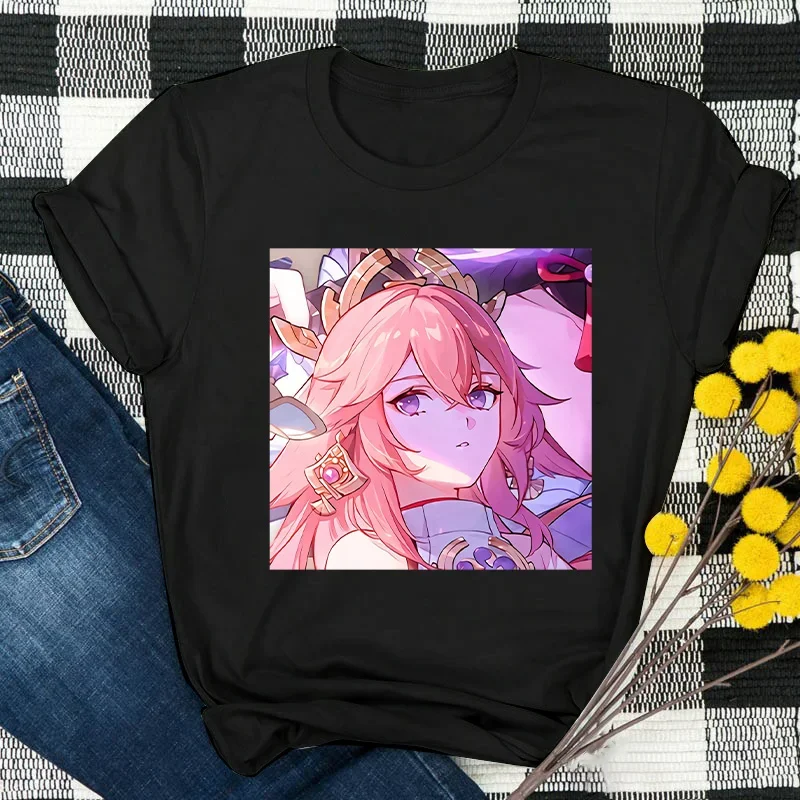 

2025 New Women T Shirt Genshin Impact Yae Miko Short Sleeve T-shirts Female 90S Fashion Cartoon Print Summer Female Clothes Tops