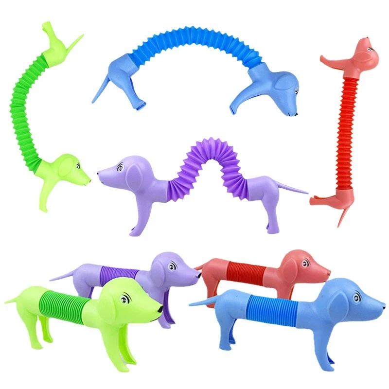 4Pcs Novelty Spring Dog Pop Tubes Sensory Toy Stress Relieve Bellows Toys for Adult  Anti-stress Squeeze Toys Gifts