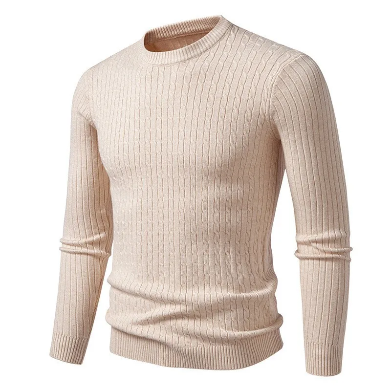 Autumn/Winter New Men's Round-Neck Pullover, Long-Sleeve Cable Thickened Knitwear Base Sweater