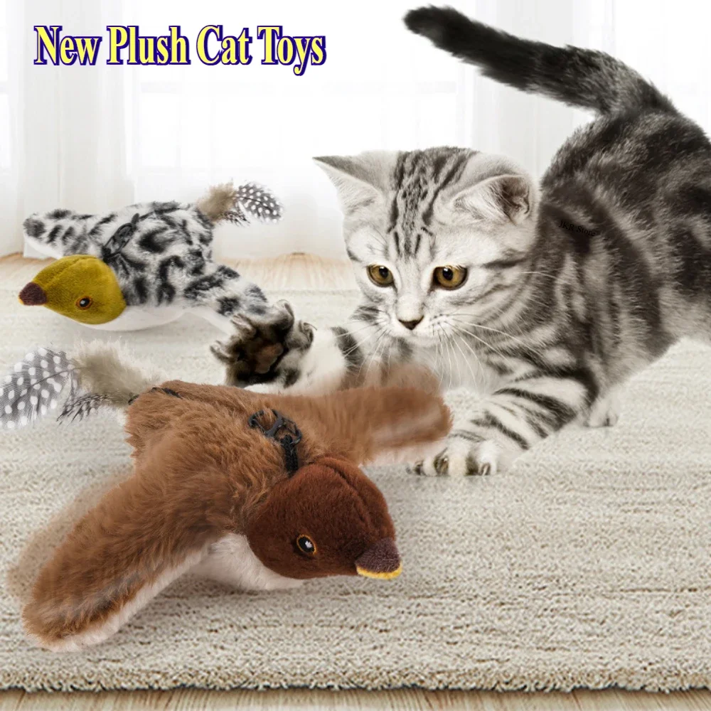 New Interactive Cat Toy Flying Bird Cats Toy Flapping Wings Sparrow Catnip Lifelike Chirp Simulated Bird Interactive Cat Toy Pet