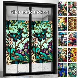 45x100cm Colored Retro Flower Bird PVC Static Window Glass Sticker Self Adhesive Privacy Stained Decorative Film For Home Decor