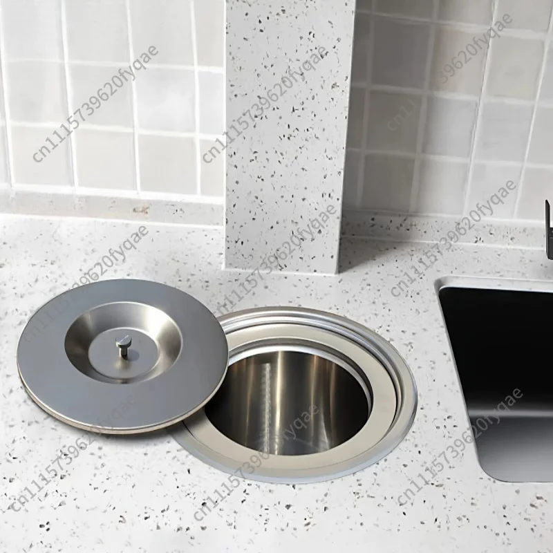 Stainless Steel Kitchen Cabinet Countertop Embedded Trash Can Sink Desktop Classification Household Hidden Cleaning Bucket