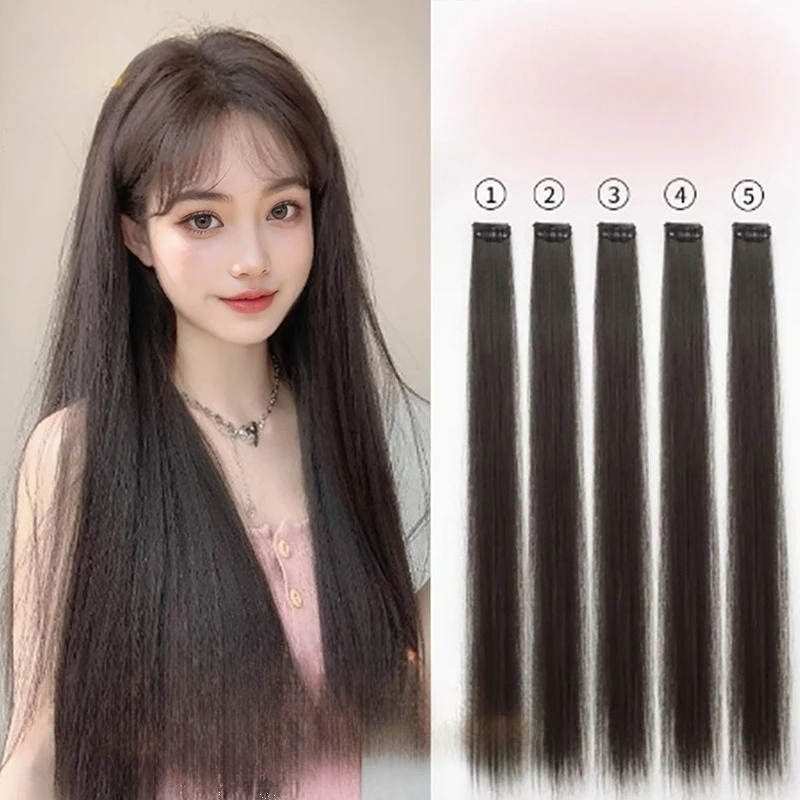 

23 inches Women's Synthetic Clip-in Hair Extensions Seamless Hairpieces Single Fake Hair Convenient Long Straight Hairpieces