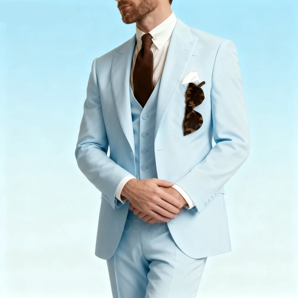 

Men's Monochromatic Slim Fit Wedding Terno Peak Lapel Smoking Formal Business Suit 2 Button Jacket Vest Set