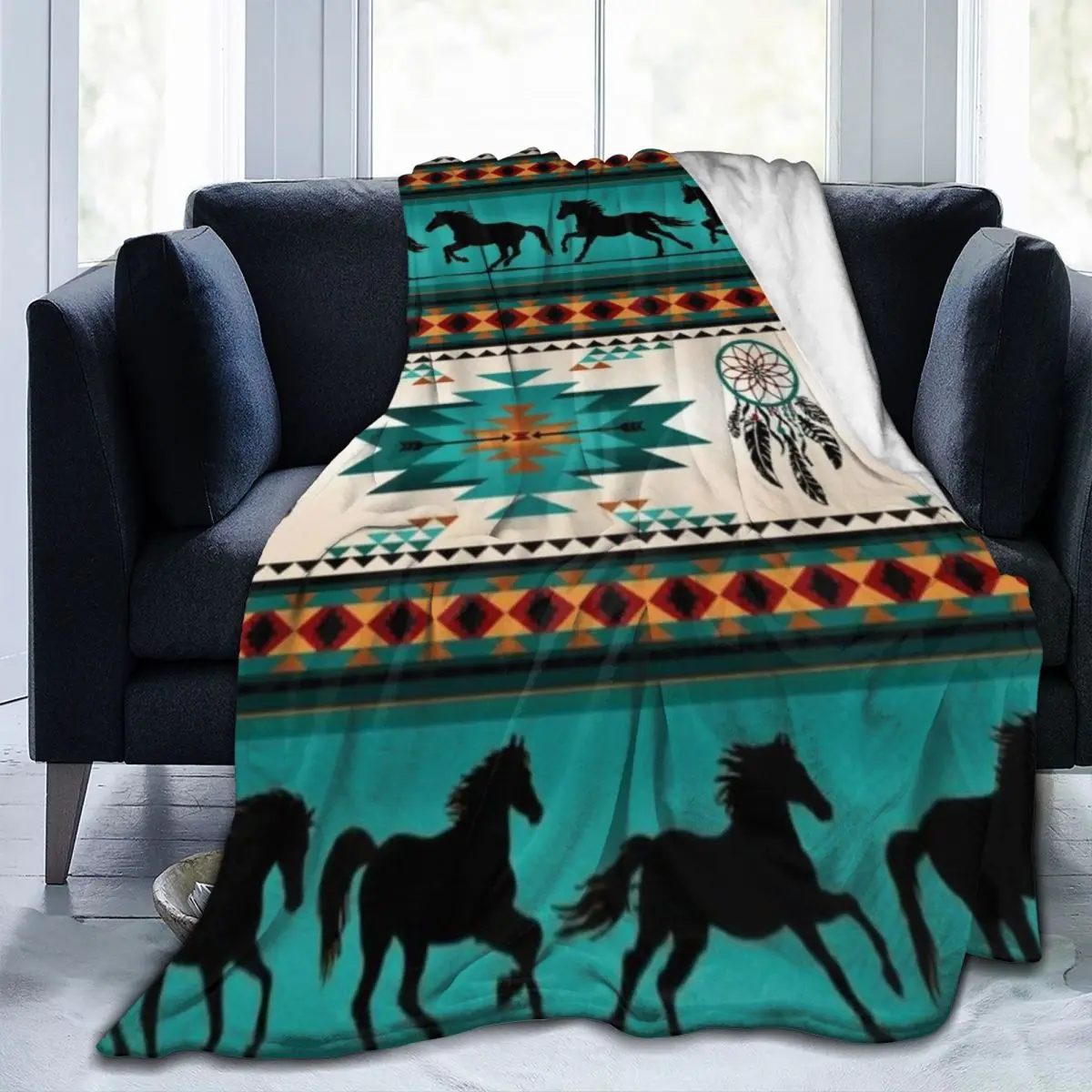 Throw Blanket Tucson Southwest Horse Stripe Micro Fleece Blanket Four Sizes Modern Warm For Living Room Nice Gift