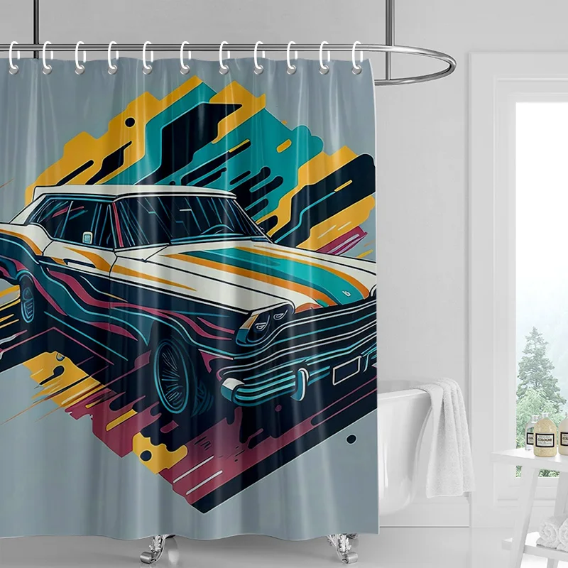 Car Cartoon Shower Curtain Waterproof Bathroom Curtain Bathroom Partition Curtain Universal Home Decor Ins Style