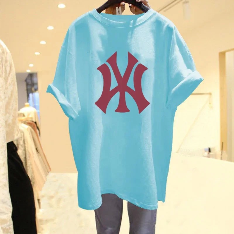 

Women Clothing Y2k Letter Printed Short Sleeve Top Tee, 100% Cotton Loose Casual Pullovers, Vintage O-neck Basic T-shirt