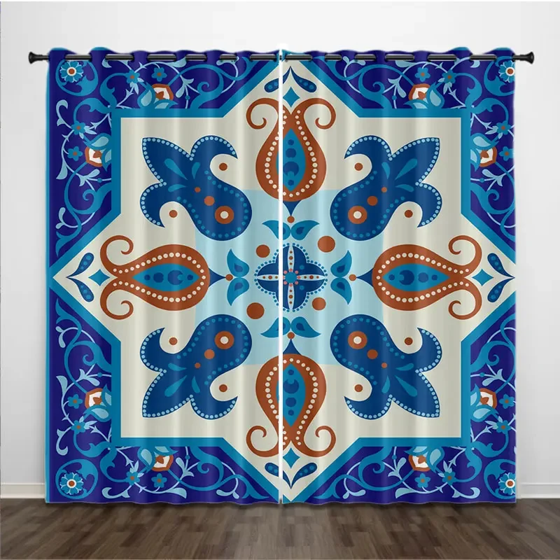 Abstract Mosaic Graphic Geometric Pattern 3D Digital Printing Bedroom Living Room Window Curtains 2 Panels  K04