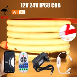 Tuya WiFi Smart COB LED Strip Light, IP68 Impermeável, Fita LED COB, 12V, 24V, 320LEDs, Regulável, Flexível, Linear, 0,5-20m