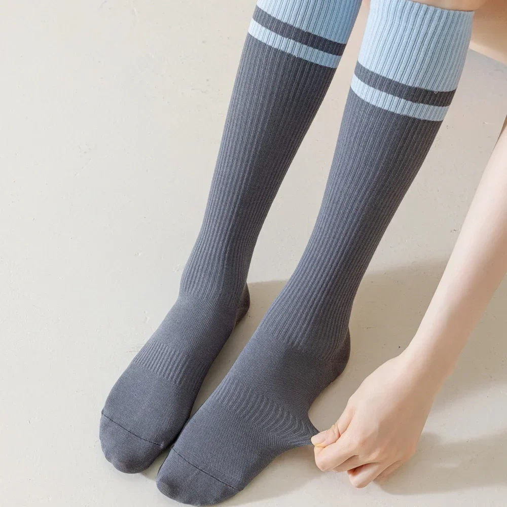 2 Pairs Grip Pilates Socks Women Non-slip Yoga Fitness Calf Compression Socks High Quality Cotton Running Sports Socks Ladies