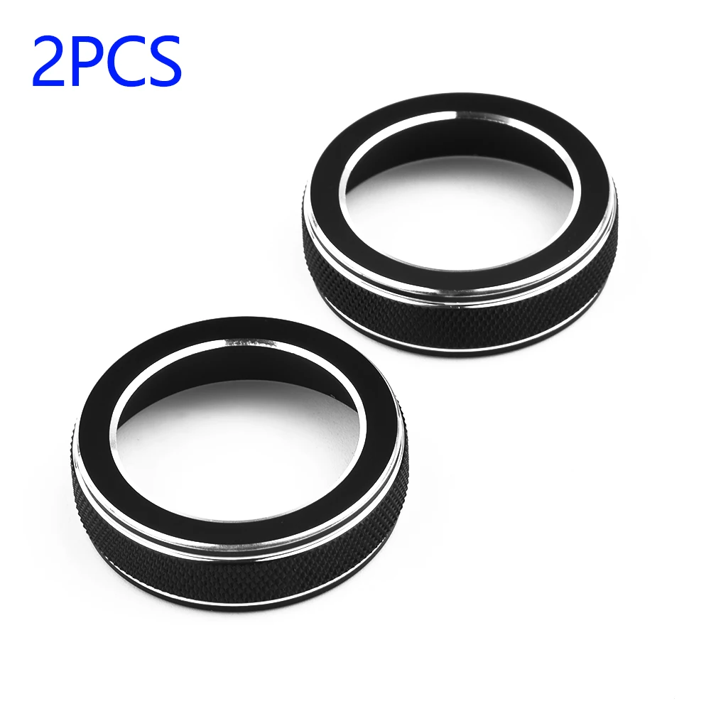 2pcs Volume CD Switch Knob Ring Cap Covers Trim Black Aluminum Alloy For Jeep for Grand For Cherokee 3.8x3.4x0.75cm