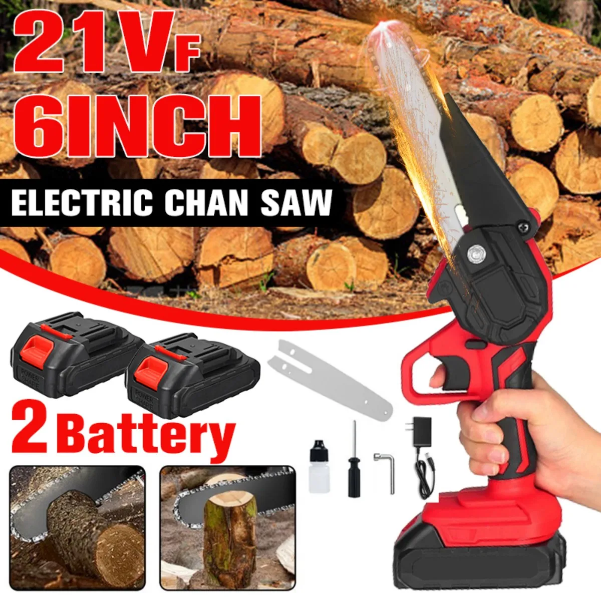 

Mini Chainsaw Wireless, 6-inch Handheld Electric Chainsaw，Equipped With Battery, 23 Feet/second Speed