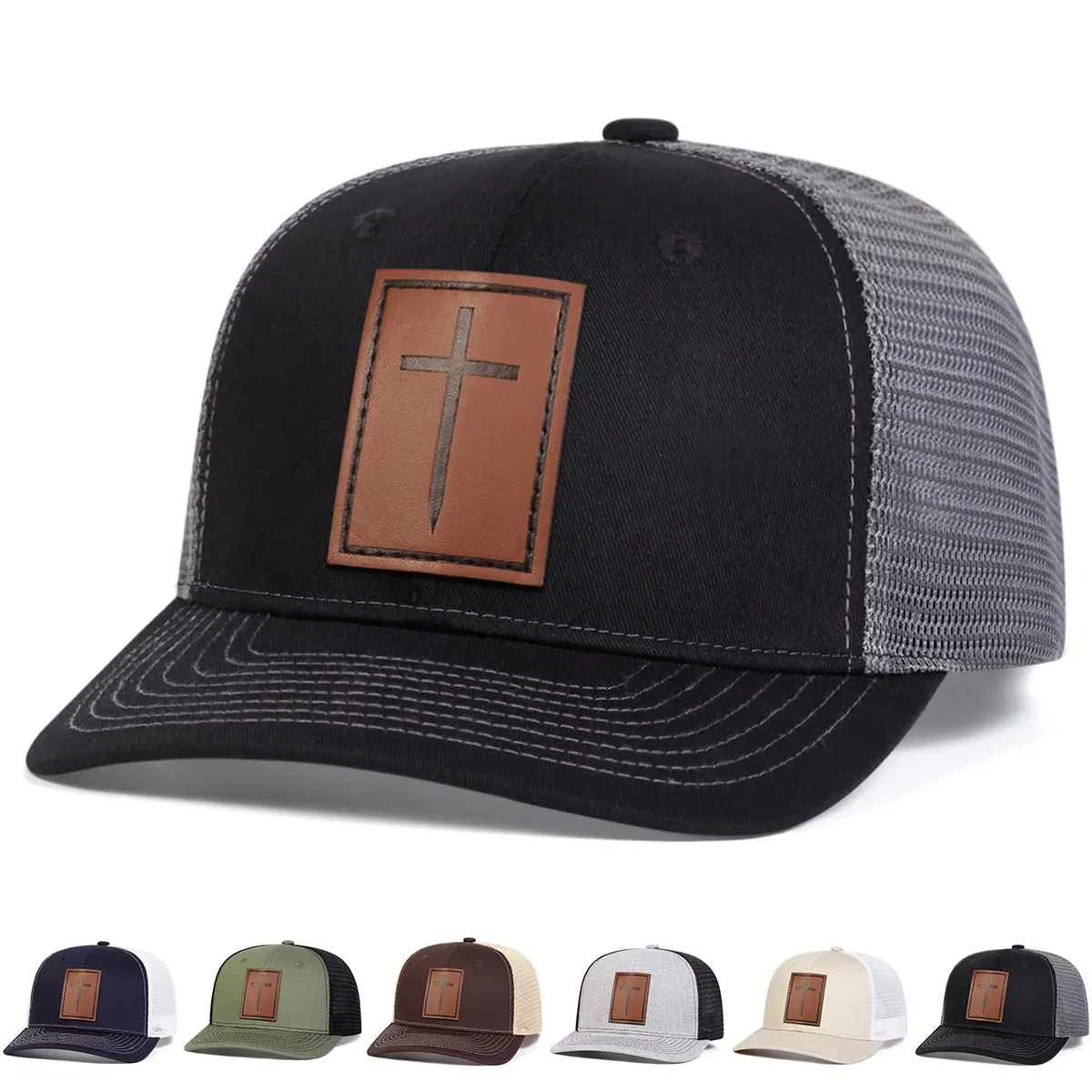 Unisex Sword Cross Leather Label Baseball Net Caps Spring and Summer Outdoor Adjustable Casual Hats Sunscreen Hat