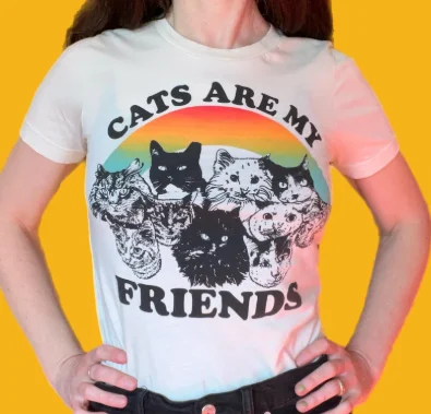 اليد الحريرية القطط هم أصدقائي المحملة...القط تي شيرت...القط أمي القط أبي القط سيدة قميص السيدات القط تي شيرت #1