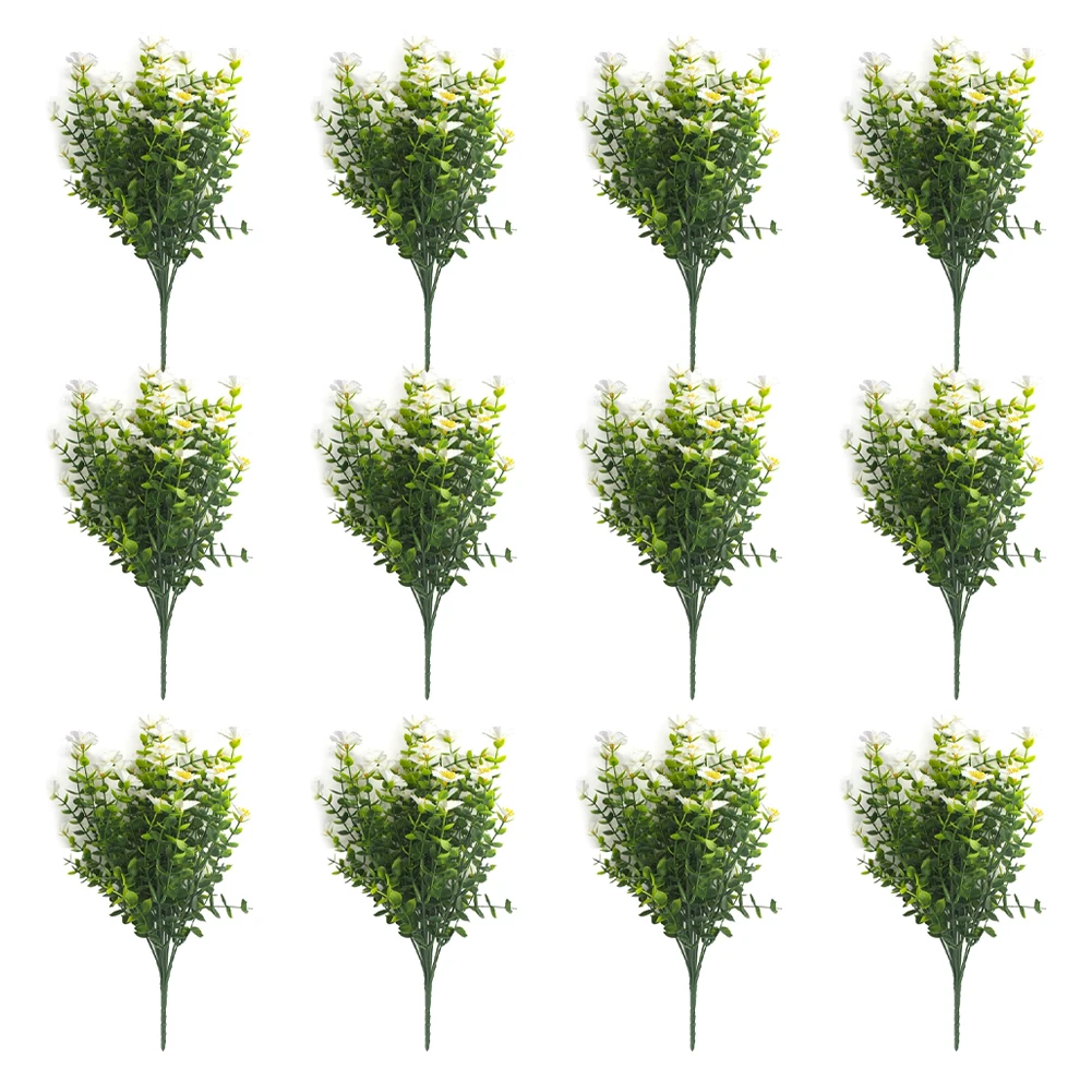 12 Piece UV Resistant Plastic Flowers Realistic Design for Outdoor Patio Porch Lawn Cemetery Wedding Event Applications