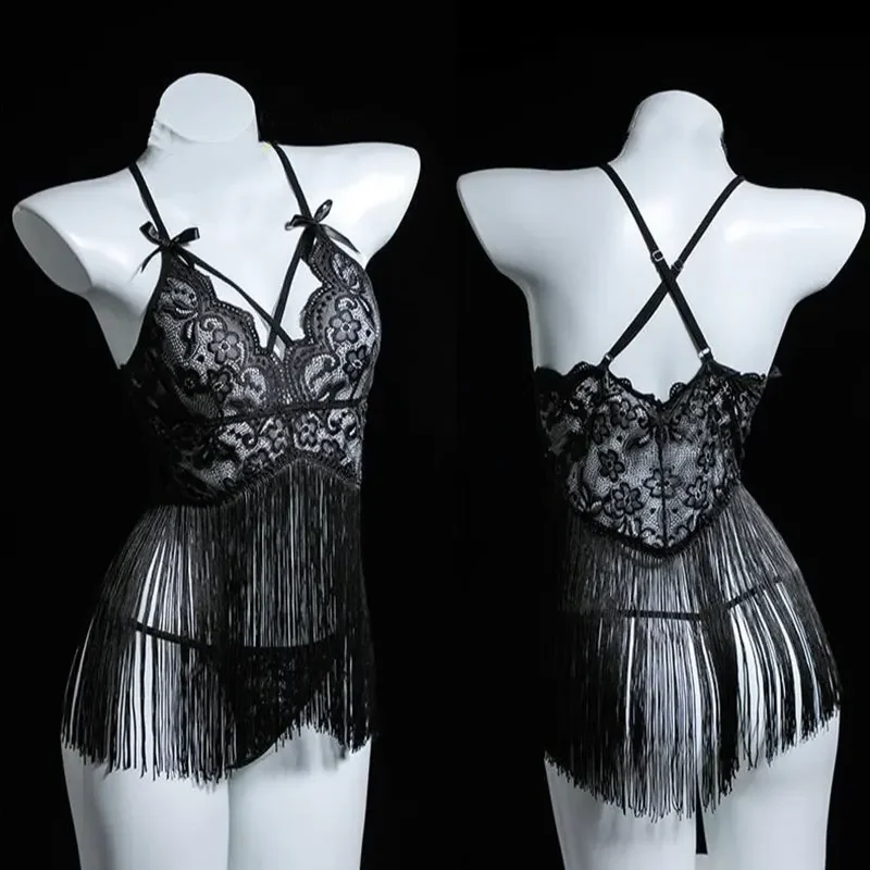 

Tassel Sheer Lace Sexy Underwear Sets Transparent Sexy Bra Set Women Clubwear Hollow Out Eroitc Lingerie Set Lenceria mujer