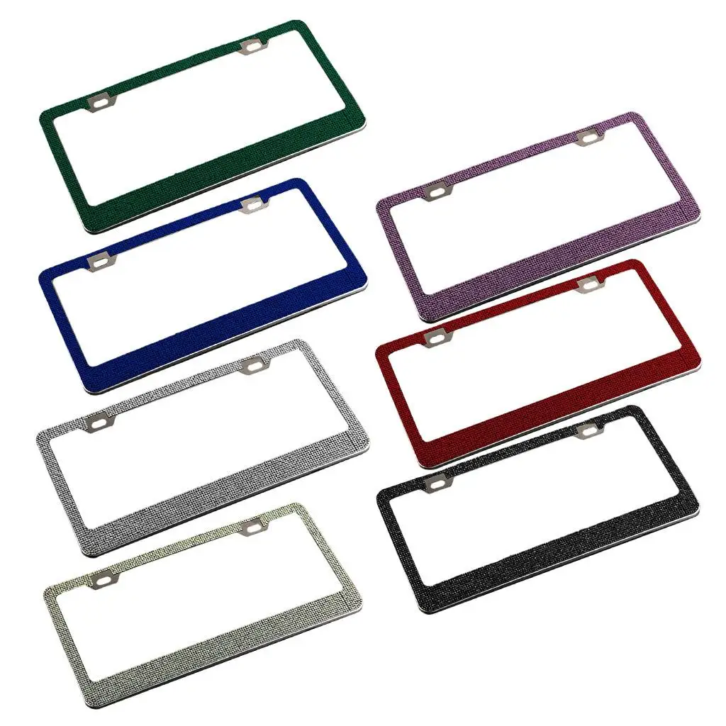 Luxury Bling License Plate Frame for Autos Rhinestone Crystal Diamond Sparkly Shining Acrylic Steel Holder Front Rear Rustproof
