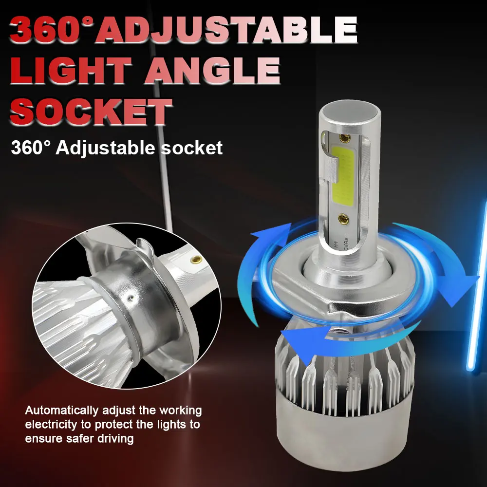 6500K C6 2x H7 LED H4 Hi/Lo H1 H3 HB3 HB4 9003 HB2 H13 9005 9006 Car Headlight Bulbs COB Car Lights 72W 8000LM Auto Headlamps