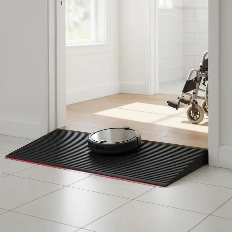 

Cuttable Doorstep Bridge 35.4" x 1.2" For Sweeping Robot Doorways Bathroom, Natural Rubber Double-Sided Tape Adhesive Solid Structure Smooth Tile Surface Use