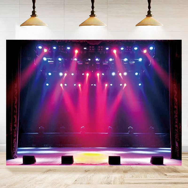 Photography Backdrop Stage Concert  Lighting Night Musical Hall Club Background for  Sing Dance Performance Scene Poster Banner