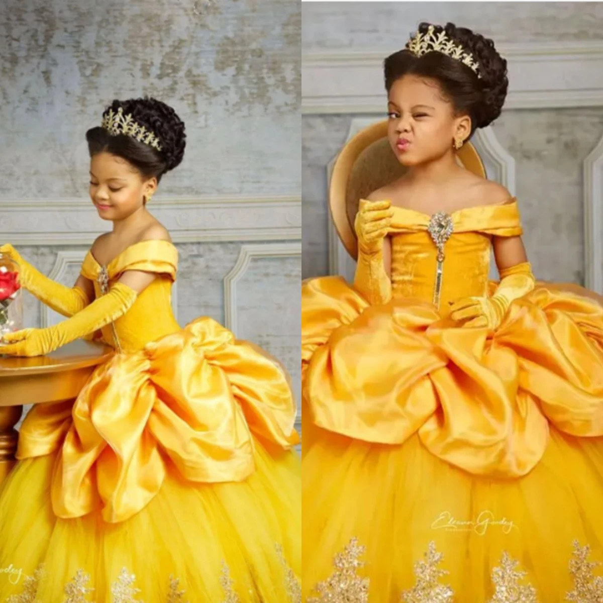 Vestidos de fiesta amarillos elegantes, vestido de niña de flores, princesa pequeña para fiesta de boda, vestidos de primera comunión, vestidos de cumpleaños para niños