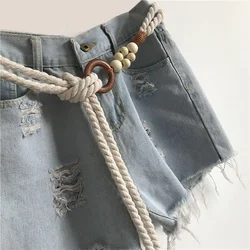 Woven Waistband Women Waist Belt Hemp Rope Vintage Round Buckle Jeans Corset Belt Hip High Dress Waistband Appreal Accessories