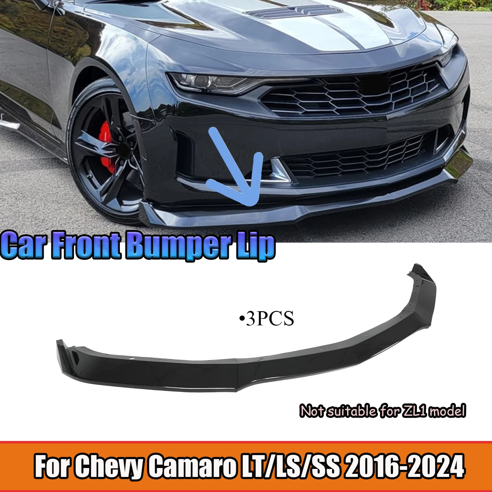 For Chevy Camaro LT/LS/SS 2016-2024 MP Style Car Front Bumper Lip 3PCS Spoiler Diffuser Splitter Auto Accessories Body Kit