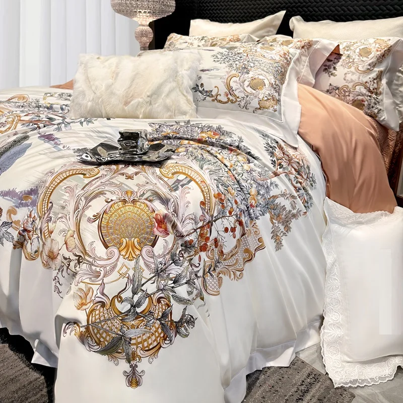 

Italian Luxury Egyptian Long-Staple Cotton Bedding Set - 100% Cotton European Digital Print Bed Sheets Elegant Duvet Cover Sets