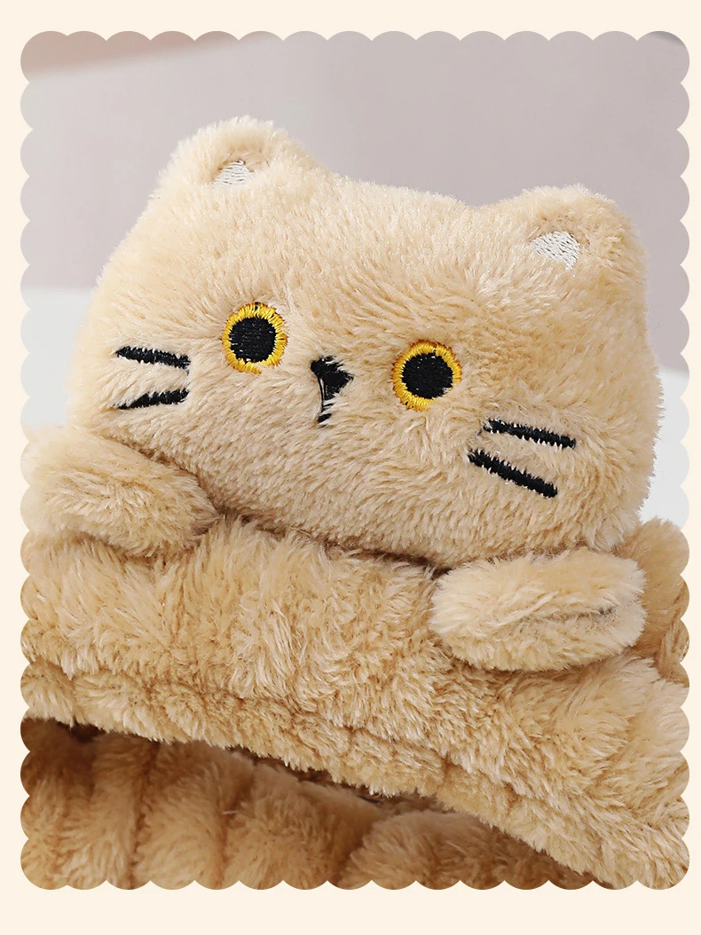 Niedliche Korallen-Fleece-Stirnbänder, elastisch, Cartoon-Katze, Make-up, Gesicht waschen, Haarbänder, weich, spurlos, Gesichts-Spa-Kopfbedeckung, Haar-Accessoires – Detail 6