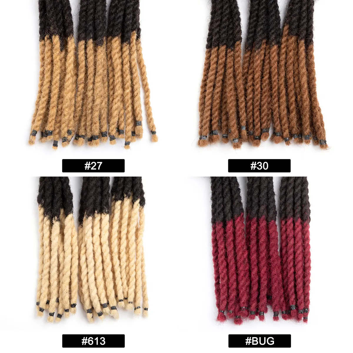 Dreadlocks pré-torcida para extensões, cabelo humano pré-torcido, 8 em, 10 em, 12 em, 8 em, 10 em, 12 em, Preto, Dois tons, Estilo, pavões permanentes, elegantes