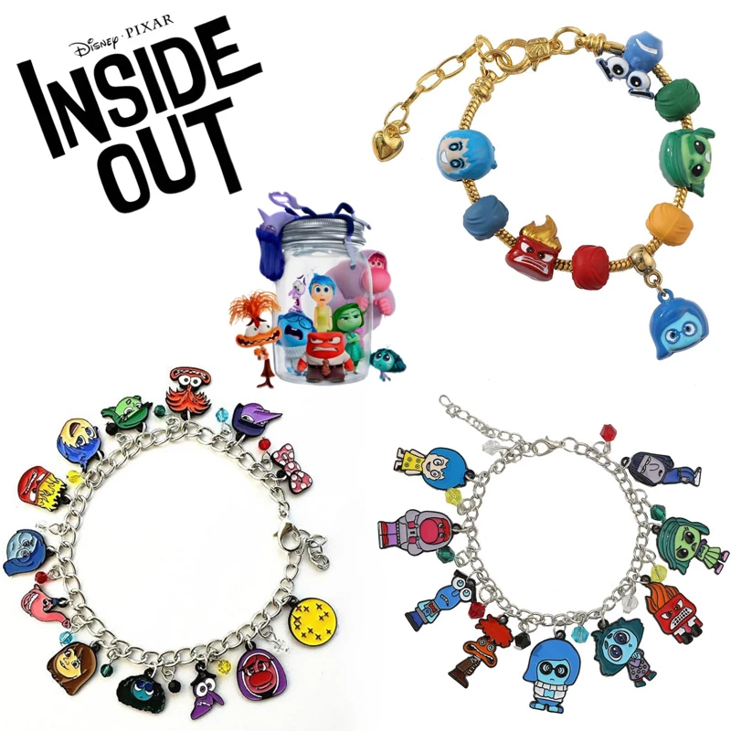 3Pcs Disney Inside Out 2 Beads Bracelets Anime Figures Joy Sadness Anger Charm Bracelet Jewelry Accessories for Couples Friends