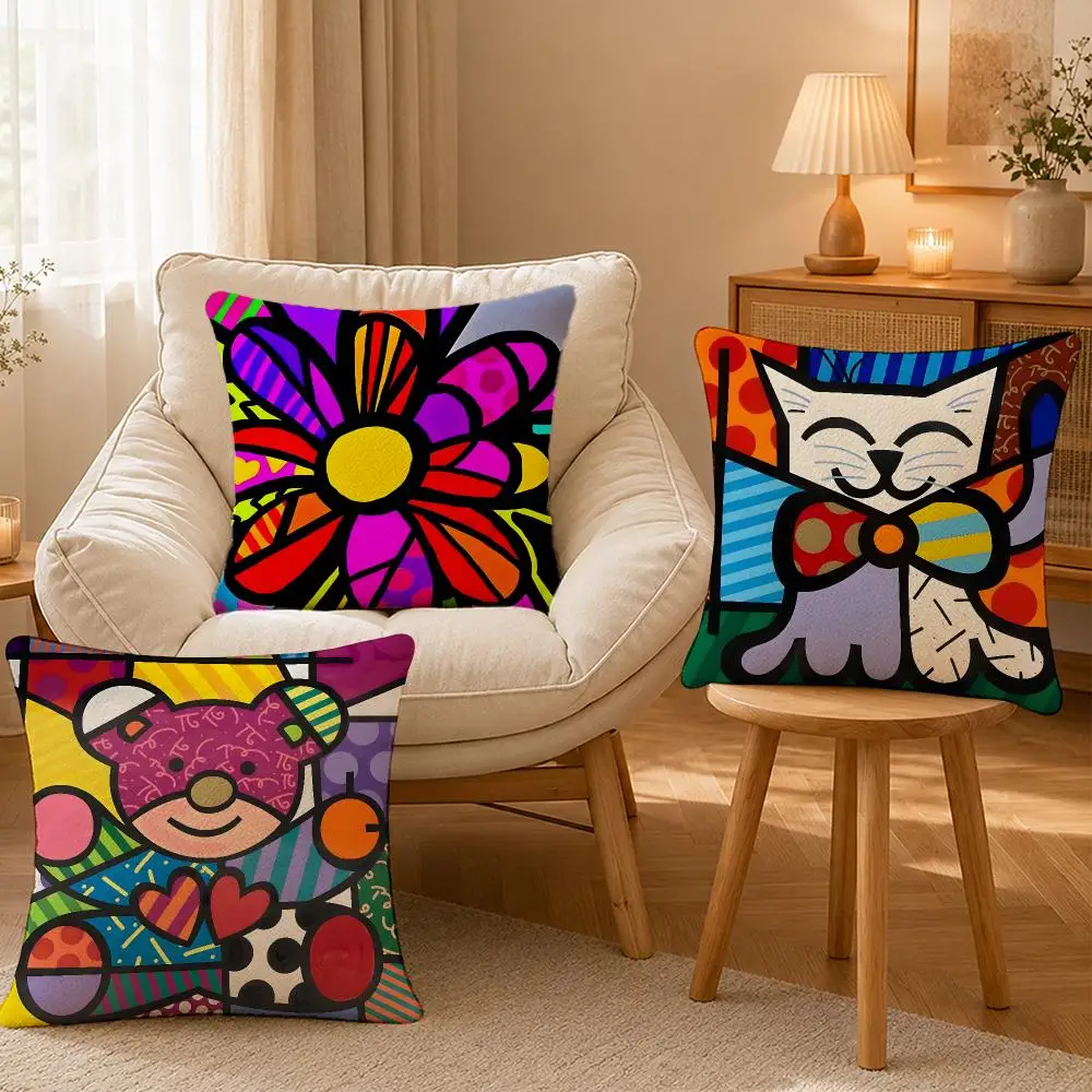 Artist Romero Britto Pop Art Cushion Cover Personalized Short Plush Cushion Cover Sofa Pillowcase Bedroom Home Decor Gift