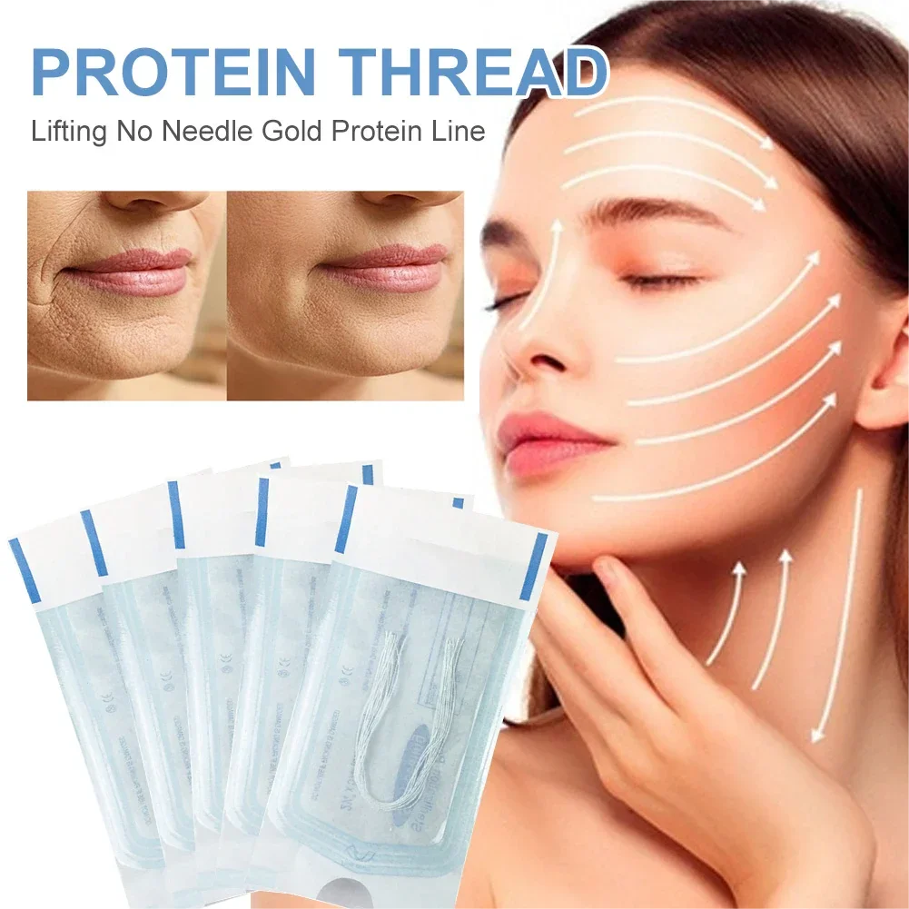 60pcs Gold Protein Line Anti-wrinkle Firming Facial Filler No Needle Absorbable Fade Fine Lines Collagen Thread Anti-Aging Serum