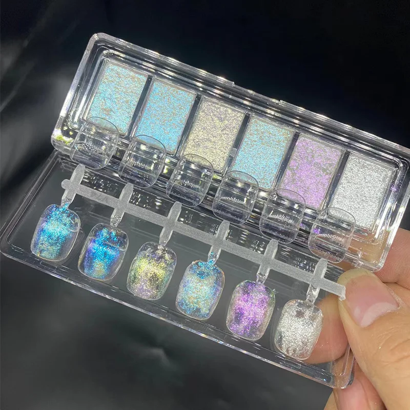 6 Grids Bright Bling Mud Nail Solid Pigment Crystal Opal Rubbing Dust Aurora Chrome Glitter Paste Charm Japanese Manicure Flash