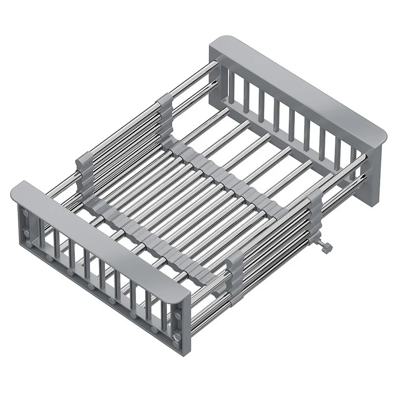 Cesta de drenaje retráctil para fregadero de cocina, cesta de almacenamiento para lavar frutas y verduras, estante de drenaje multifuncional