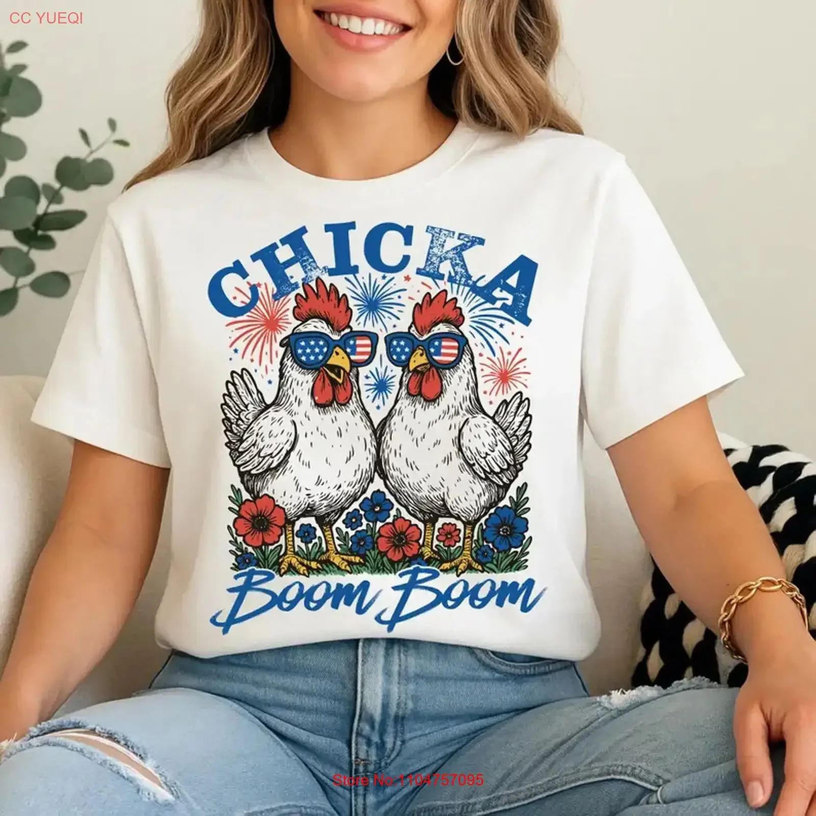 Chicka Boom Funny Patriotic Chicken 4th Of July Humor Retro T shirt White vintage Washed Stretched Casual Breathable fashion