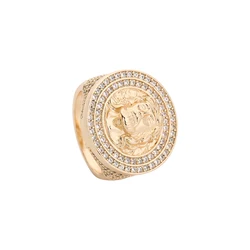 VCT new brass plated 14k gold men's hip-hop Jesus face ring inlaid with zircon ring supports wholesale.