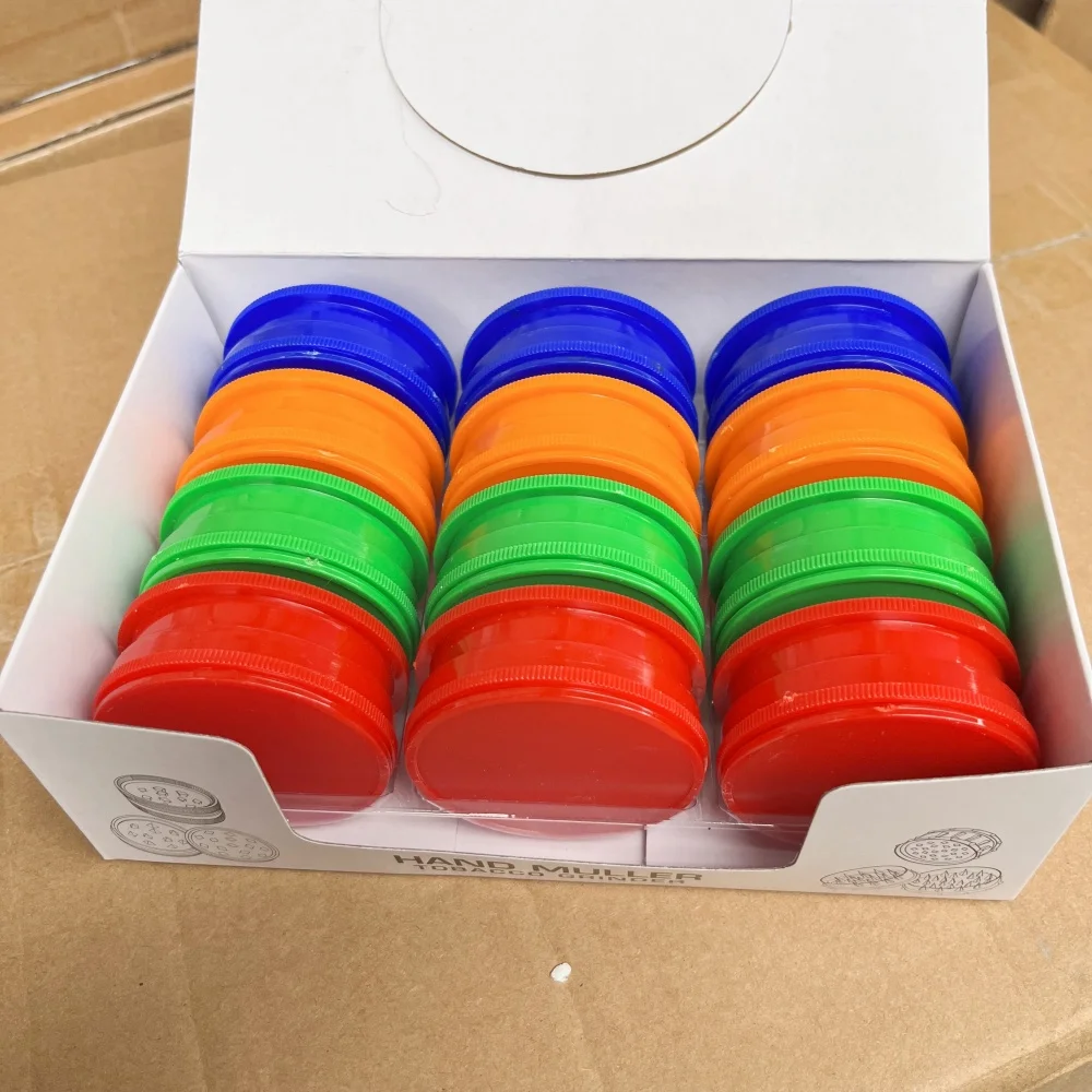 12 unids/pack diámetro: 60MM 3 capas molino de pimienta de plástico puro Mackaki trituradora de especias acrílicas mano Muller Color mezclado