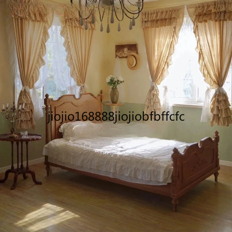 Suitable for  French retro princess bed simple carved double bed