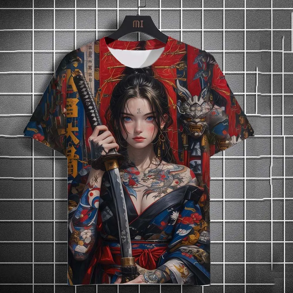 جديد الوشم فتاة نمط تي شيرت للرجل الكرتون ثلاثية الأبعاد مطبوعة المتضخم البلوز الرجال سيئة فتاة Harajuku تي شيرت قصير الأكمام