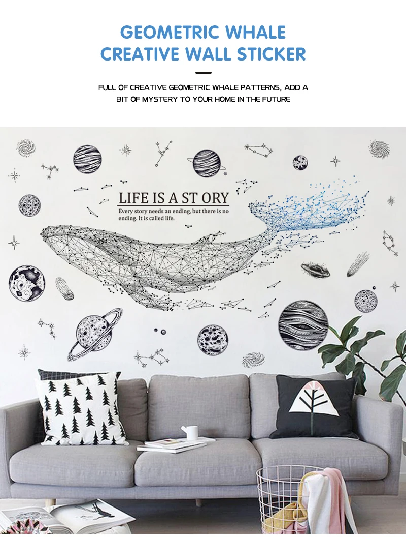 Pegatinas de pared de ballena geométricas creativas para sala de estar,  dormitorio, decoración de fondo de pared del hogar, pegatinas de vinilo  autoadhesivas, papel tapiz - AliExpress, image size:800x1056