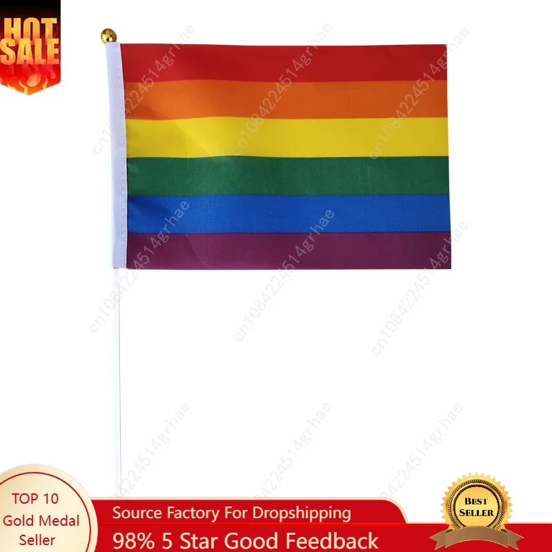

Rainbow Flag Hand Waving Gay Pride LGBT Parade Small Mini Hand Held Flags 10 Pcs 14x21cm Support Handheld Flag