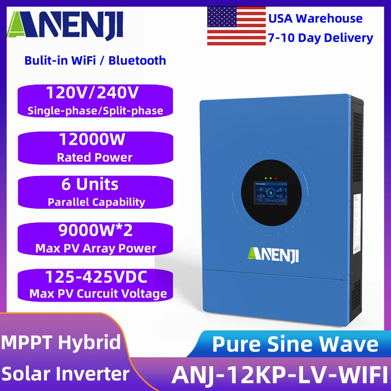 

12KW 120v/240v Split-phase 48v Hybird solar Inverter Off Grid RGB Bulit 220A Solar Charge Controller