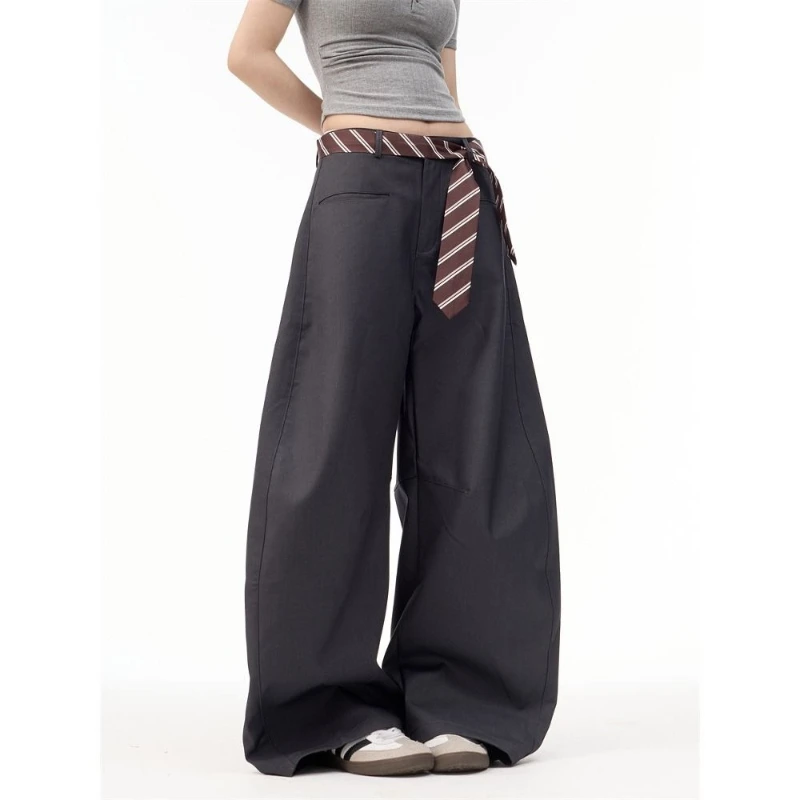 

HOUZHOU Casual Gray Baggy Pants Women Vintage Y2k Harajuku Wide Leg Trousers American Retro Gothic Oversized Pants Streetwear