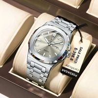 POEDAGAR Military Luxury Man Wristwatch Waterproof Luminous Date Week Square Men Clock Stainless Steel Quartz Men's Watches Male