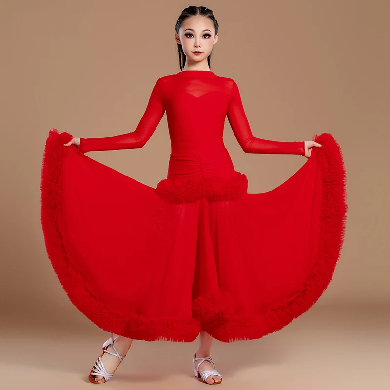 

Red Ballroom Dance Professional Dresses Girls National Standard Waltz Modern Dancing Dress Latin Dance Competition Costume 12709