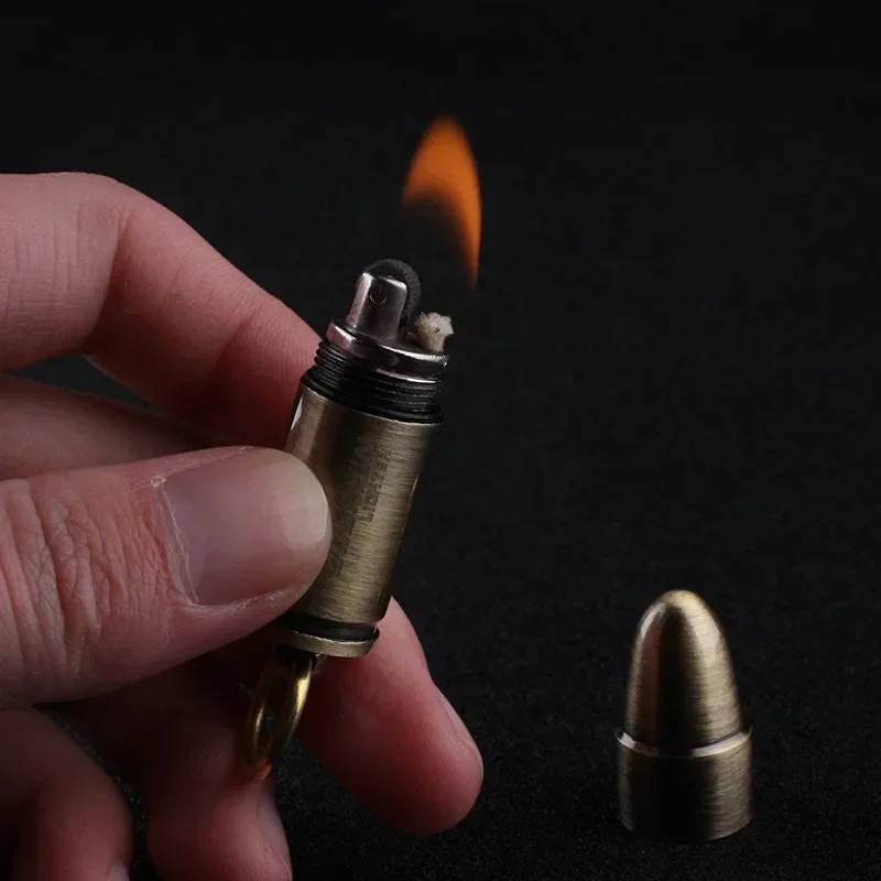 Creative Mini Bullet Shaped Pendant Kerosene Lighter Grinding Wheel Ignites Open Flames Outdoor Waterproof Portable Igniter Gift