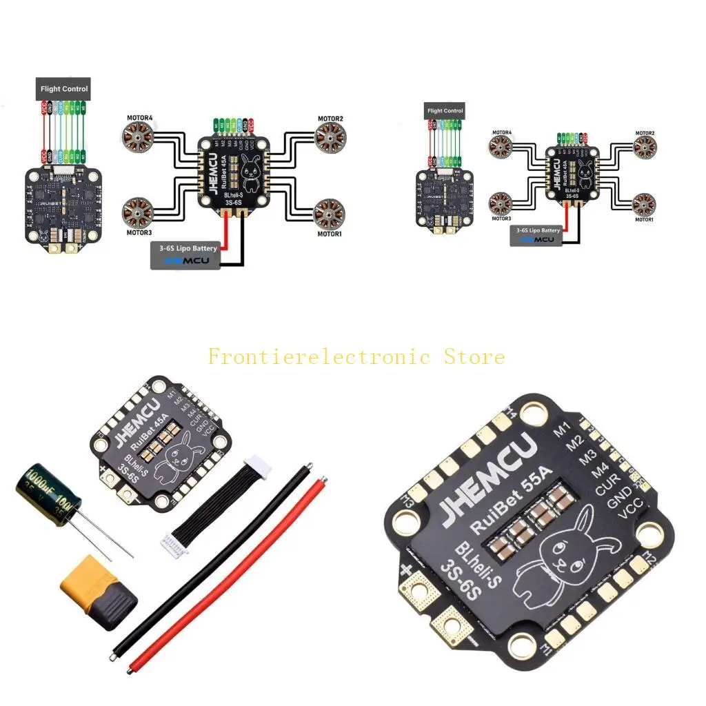 G8DB High-performance 3-6S JHEMCU Ruibet 4 in 1 ESC FPV Dshot600 BLHELI 45A/55A PCB-